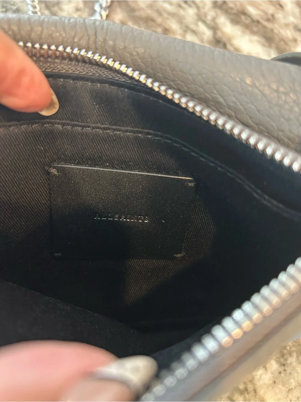 AllSaints Gray Fetch Pebbled Leather Crossbody slight wear GUC